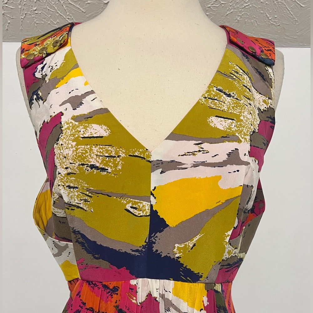 Tibi New York Silk Abstract Print Mini Dress Button Shoulder - Picture 3 of 11